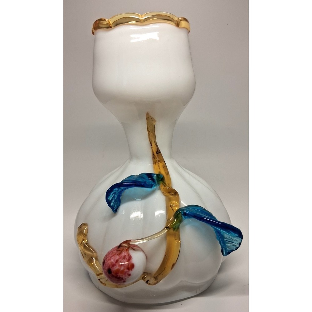 1910 Stevens & Williams Art Nouveau Art Glass Vase w/Applied Glass Cherry Branch